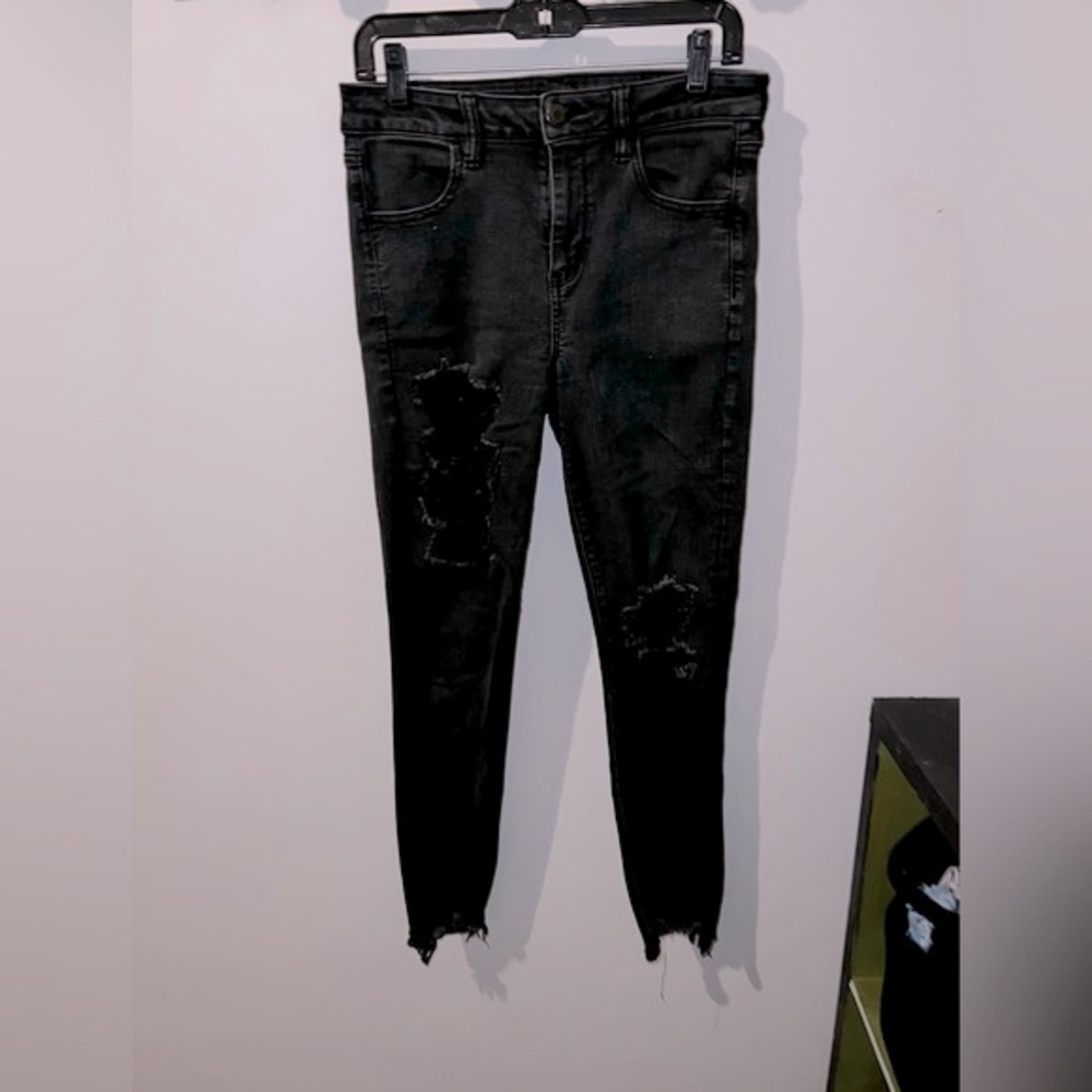 American Eagle Distressed Black Mid Rise Jeggings